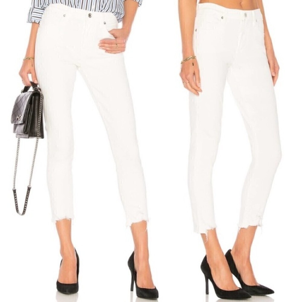 AGOLDE Sophie High Rise Crop Jean Denim Pants Fray Distressed Hem White Size 28